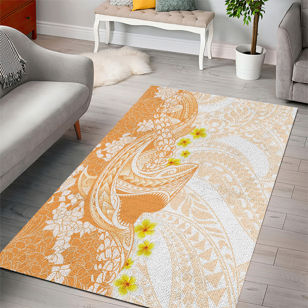 Orange Hawaii Shark Tattoo Area Rug Puakenikeni Lei Plumeria Polynesian Pattern LT14 - Polynesian Pride