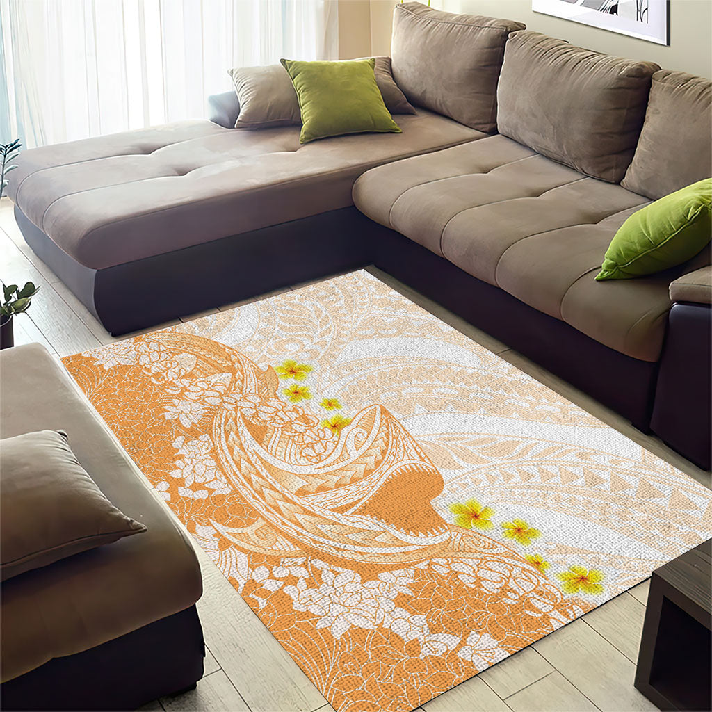 Orange Hawaii Shark Tattoo Area Rug Puakenikeni Lei Plumeria Polynesian Pattern LT14 - Polynesian Pride