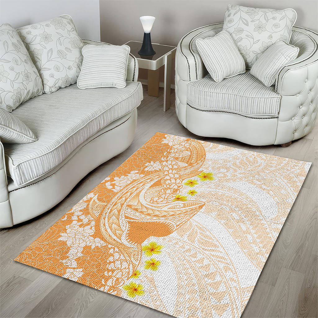 Orange Hawaii Shark Tattoo Area Rug Puakenikeni Lei Plumeria Polynesian Pattern LT14 - Polynesian Pride