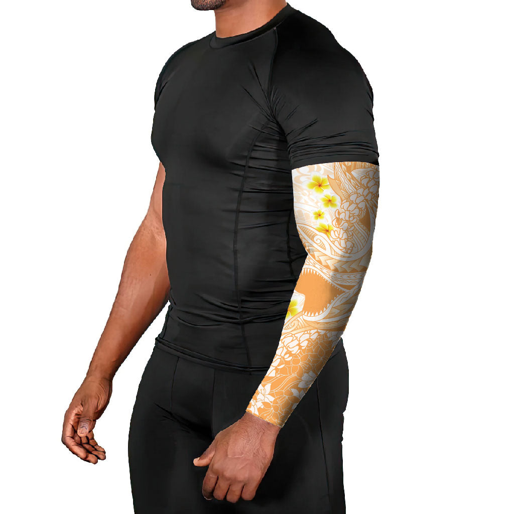 Orange Hawaii Shark Tattoo Arm Sleeves Puakenikeni Lei Plumeria Polynesian Pattern LT14 - Polynesian Pride