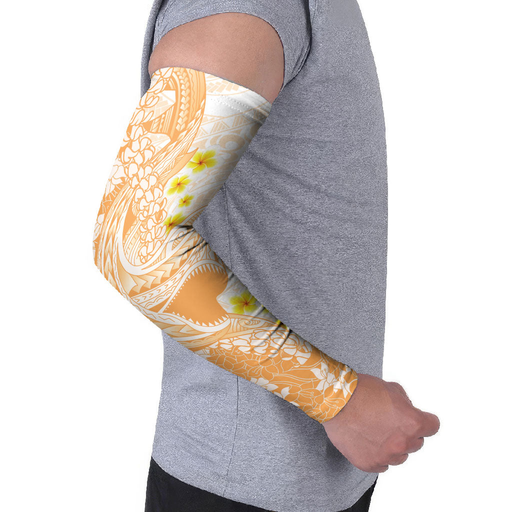 Orange Hawaii Shark Tattoo Arm Sleeves Puakenikeni Lei Plumeria Polynesian Pattern LT14 - Polynesian Pride