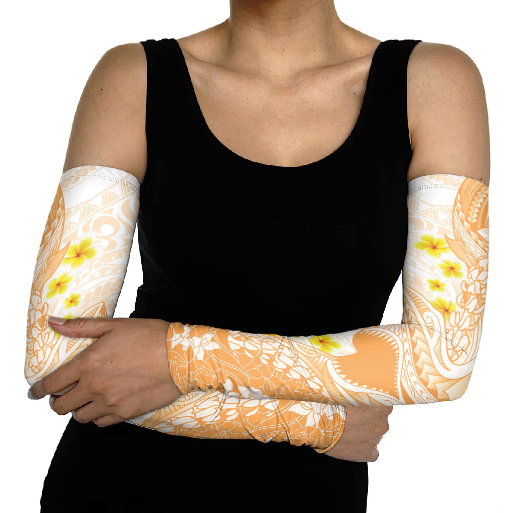 Orange Hawaii Shark Tattoo Arm Sleeves Puakenikeni Lei Plumeria Polynesian Pattern LT14 - Polynesian Pride