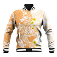 Orange Hawaii Shark Tattoo Baseball Jacket Puakenikeni Lei Plumeria Polynesian Pattern LT14 Unisex Orange - Polynesian Pride