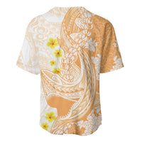 Orange Hawaii Shark Tattoo Baseball Jersey Puakenikeni Lei Plumeria Polynesian Pattern