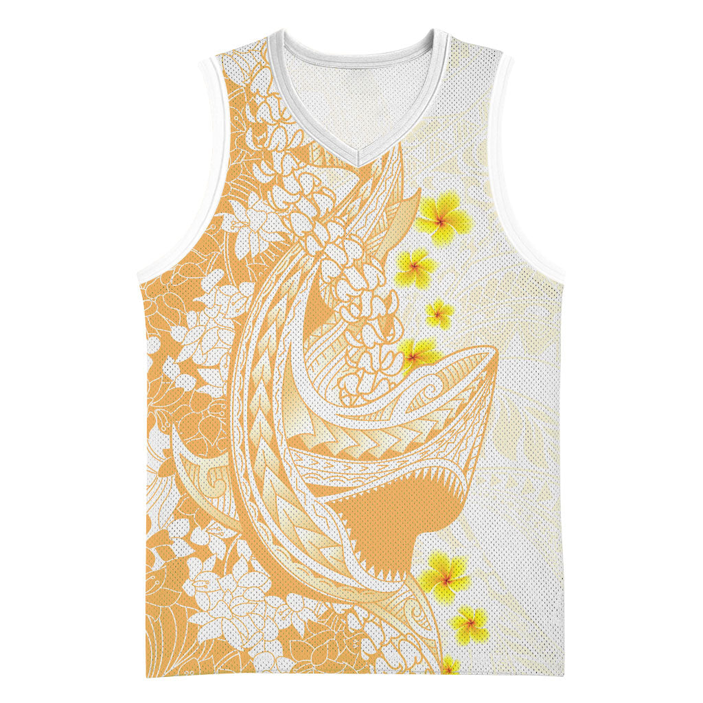 Orange Hawaii Shark Tattoo Basketball Jersey Puakenikeni Lei Plumeria Polynesian Pattern LT14 Unisex Orange - Polynesian Pride
