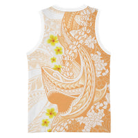 Orange Hawaii Shark Tattoo Basketball Jersey Puakenikeni Lei Plumeria Polynesian Pattern LT14 - Polynesian Pride