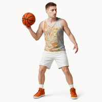 Orange Hawaii Shark Tattoo Basketball Jersey Puakenikeni Lei Plumeria Polynesian Pattern LT14 - Polynesian Pride