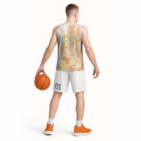 Orange Hawaii Shark Tattoo Basketball Jersey Puakenikeni Lei Plumeria Polynesian Pattern LT14 - Polynesian Pride