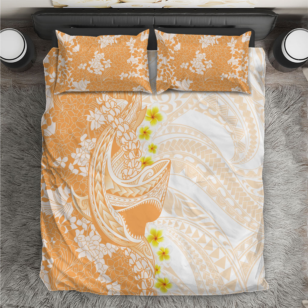 Orange Hawaii Shark Tattoo Bedding Set Puakenikeni Lei Plumeria Polynesian Pattern LT14 Orange - Polynesian Pride