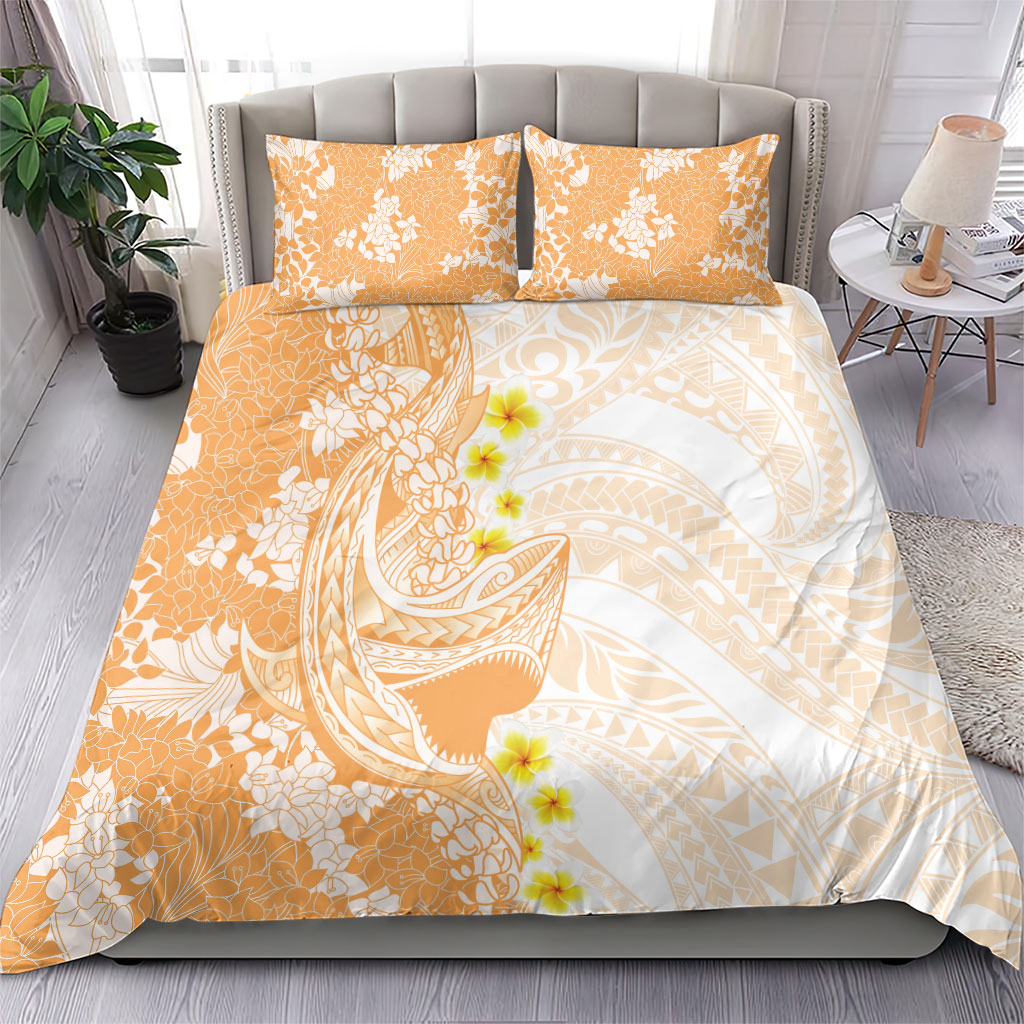 Orange Hawaii Shark Tattoo Bedding Set Puakenikeni Lei Plumeria Polynesian Pattern LT14 - Polynesian Pride