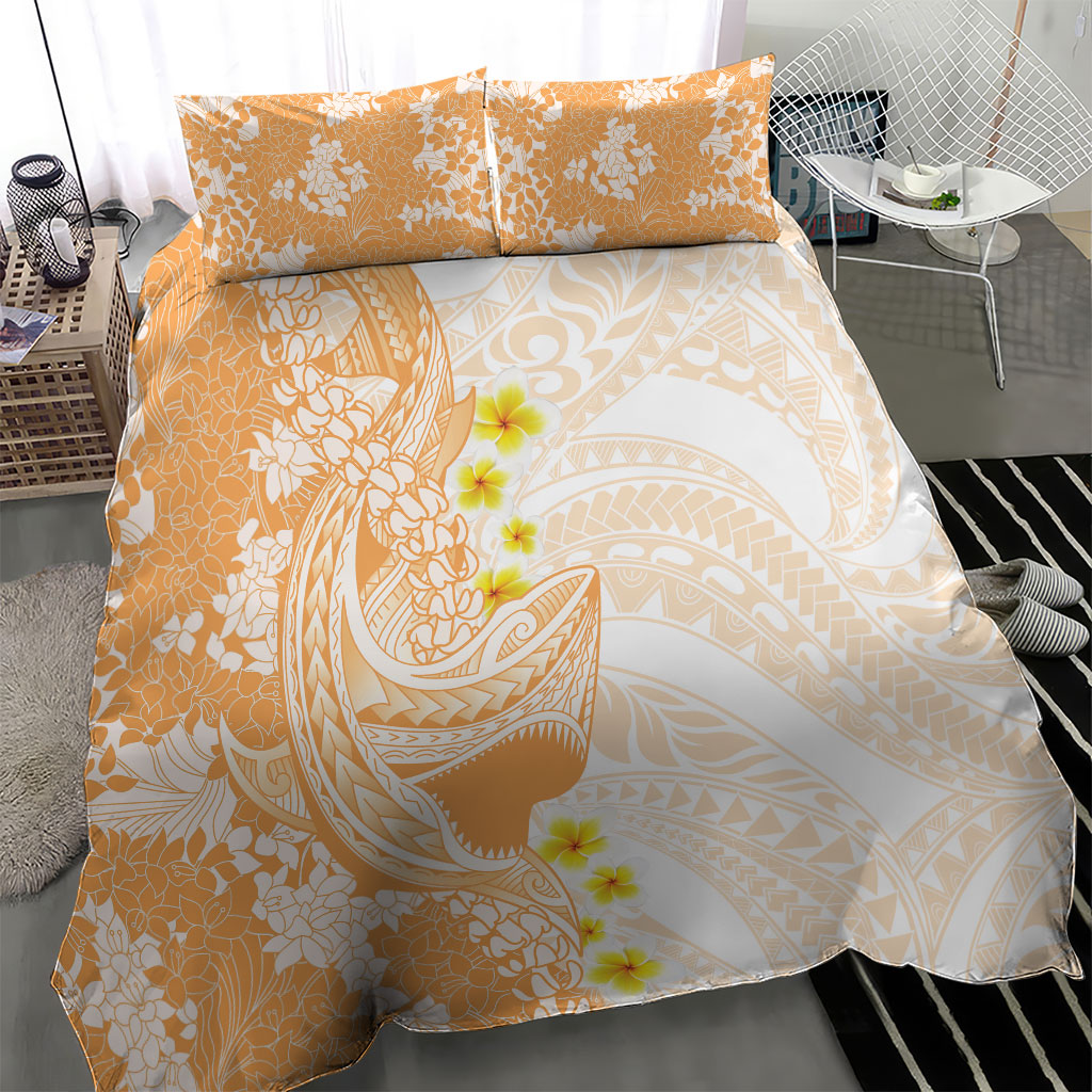 Orange Hawaii Shark Tattoo Bedding Set Puakenikeni Lei Plumeria Polynesian Pattern LT14 - Polynesian Pride