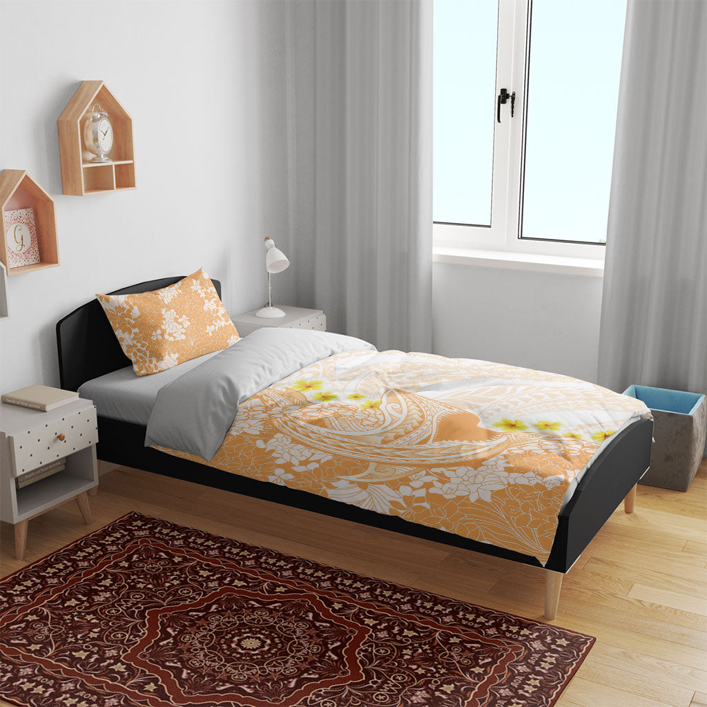 Orange Hawaii Shark Tattoo Bedding Set Puakenikeni Lei Plumeria Polynesian Pattern LT14 - Polynesian Pride