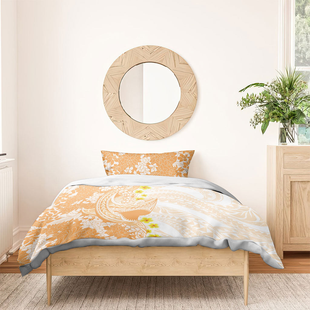 Orange Hawaii Shark Tattoo Bedding Set Puakenikeni Lei Plumeria Polynesian Pattern LT14 - Polynesian Pride