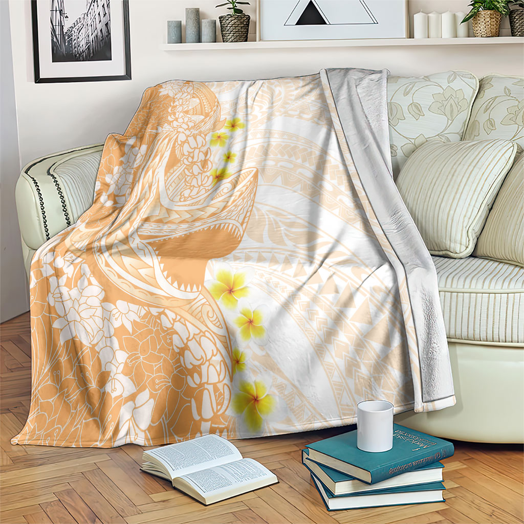 Orange Hawaii Shark Tattoo Blanket Puakenikeni Lei Plumeria Polynesian Pattern