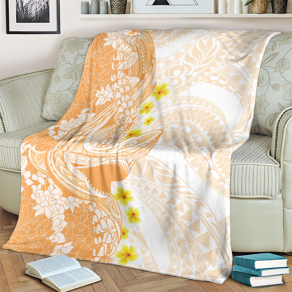 Orange Hawaii Shark Tattoo Blanket Puakenikeni Lei Plumeria Polynesian Pattern