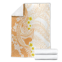 Orange Hawaii Shark Tattoo Blanket Puakenikeni Lei Plumeria Polynesian Pattern