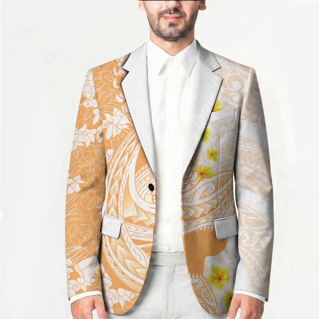 Orange Hawaii Shark Tattoo Blazer Puakenikeni Lei Plumeria Polynesian Pattern LT14 - Polynesian Pride