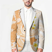 Orange Hawaii Shark Tattoo Blazer Puakenikeni Lei Plumeria Polynesian Pattern LT14 - Polynesian Pride