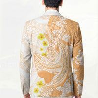 Orange Hawaii Shark Tattoo Blazer Puakenikeni Lei Plumeria Polynesian Pattern LT14 - Polynesian Pride