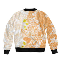 Orange Hawaii Shark Tattoo Bomber Jacket Puakenikeni Lei Plumeria Polynesian Pattern LT14 - Polynesian Pride