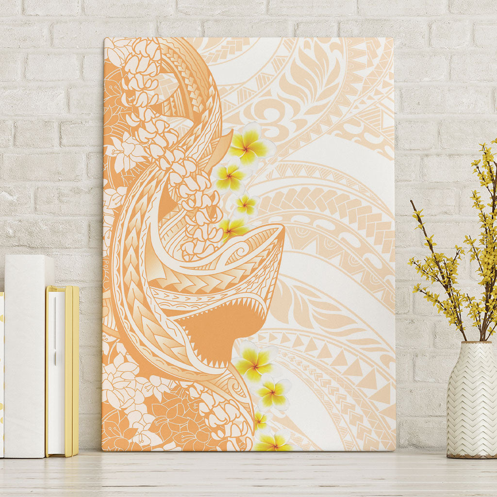 Orange Hawaii Shark Tattoo Canvas Wall Art Puakenikeni Lei Plumeria Polynesian Pattern LT14 Without Frame Orange - Polynesian Pride