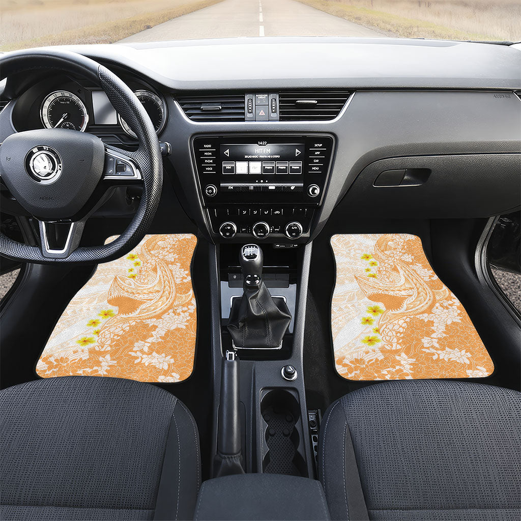 Orange Hawaii Shark Tattoo Car Mats Puakenikeni Lei Plumeria Polynesian Pattern LT14 Set 2pcs - Front Orange - Polynesian Pride