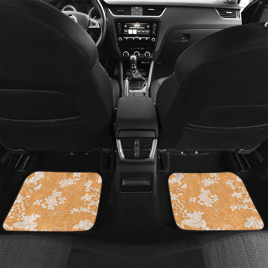 Orange Hawaii Shark Tattoo Car Mats Puakenikeni Lei Plumeria Polynesian Pattern LT14 Set 2pcs - Back Orange - Polynesian Pride