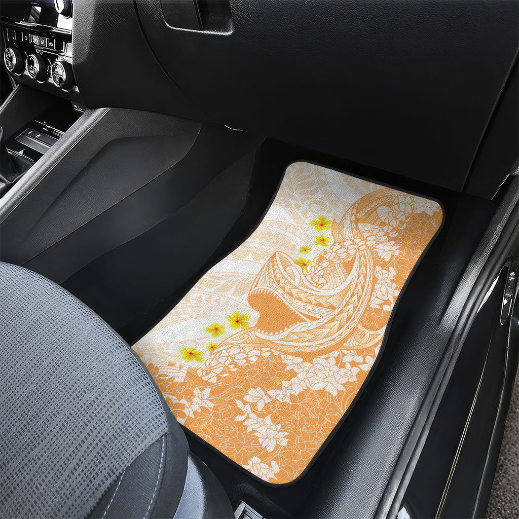 Orange Hawaii Shark Tattoo Car Mats Puakenikeni Lei Plumeria Polynesian Pattern LT14 - Polynesian Pride