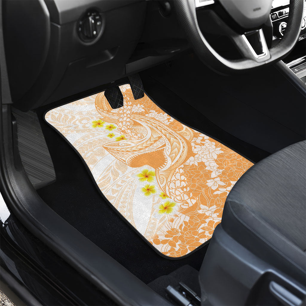 Orange Hawaii Shark Tattoo Car Mats Puakenikeni Lei Plumeria Polynesian Pattern LT14 - Polynesian Pride