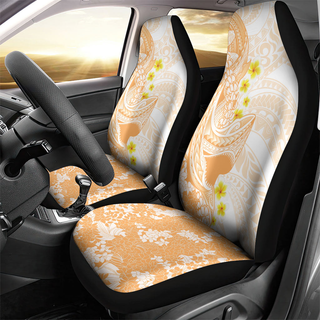 Orange Hawaii Shark Tattoo Car Seat Cover Puakenikeni Lei Plumeria Polynesian Pattern LT14 - Polynesian Pride