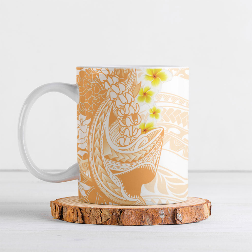 Orange Hawaii Shark Tattoo Ceramic Mug Puakenikeni Lei Plumeria Polynesian Pattern LT14 Orange - Polynesian Pride