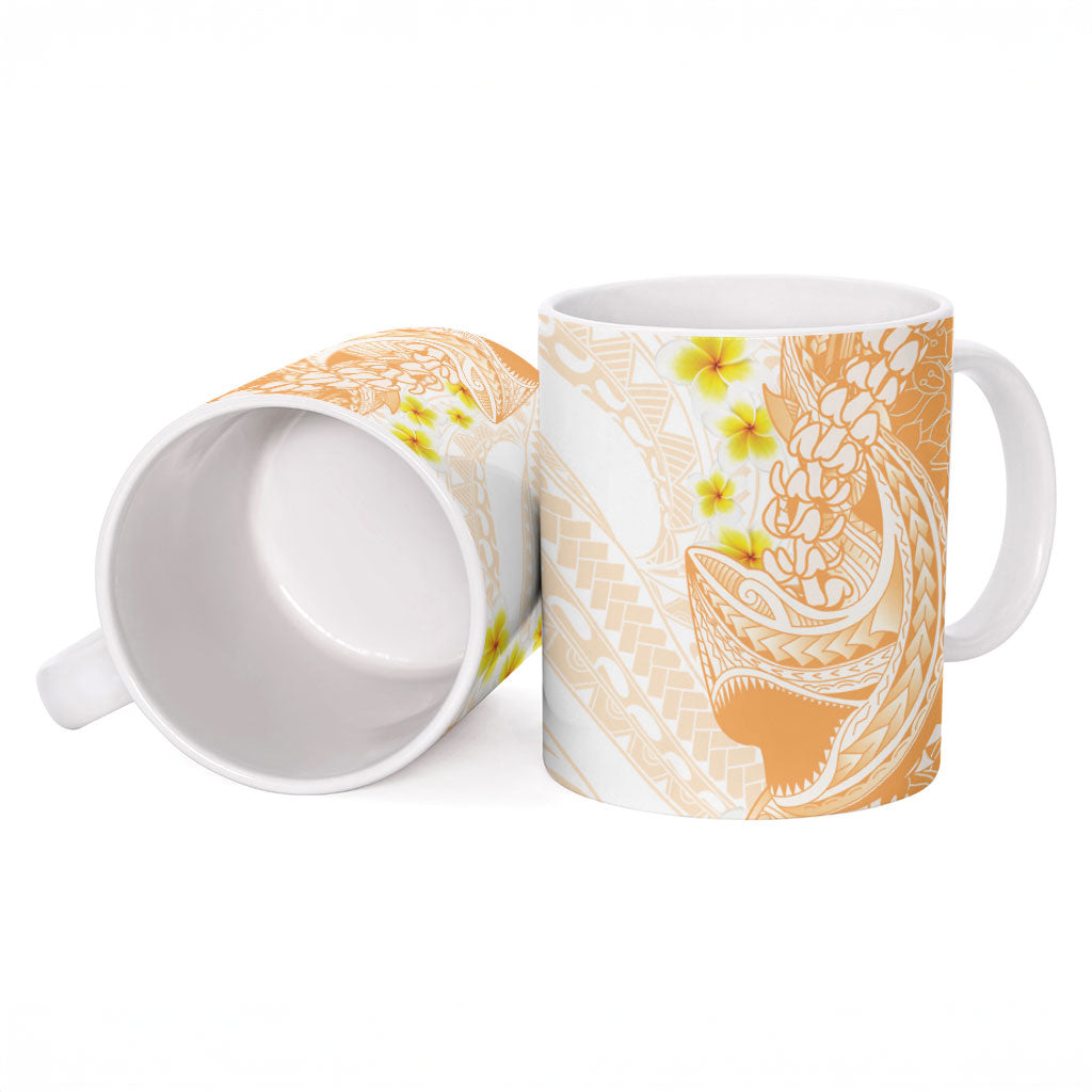 Orange Hawaii Shark Tattoo Ceramic Mug Puakenikeni Lei Plumeria Polynesian Pattern LT14 - Polynesian Pride
