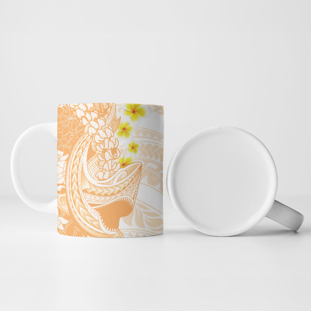 Orange Hawaii Shark Tattoo Ceramic Mug Puakenikeni Lei Plumeria Polynesian Pattern LT14 - Polynesian Pride