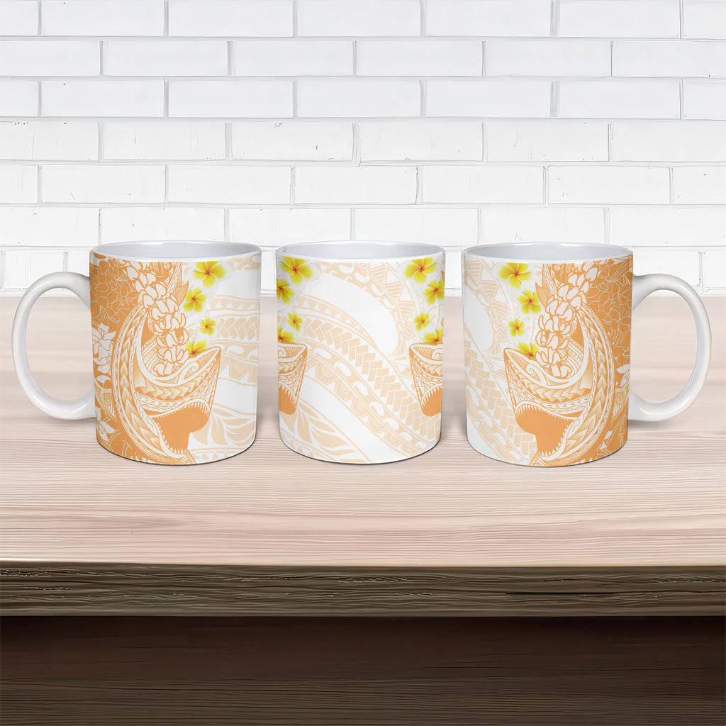 Orange Hawaii Shark Tattoo Ceramic Mug Puakenikeni Lei Plumeria Polynesian Pattern LT14 - Polynesian Pride