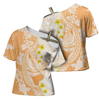 Orange Hawaii Shark Tattoo Cross Shoulder Shirt Puakenikeni Lei Plumeria Polynesian Pattern