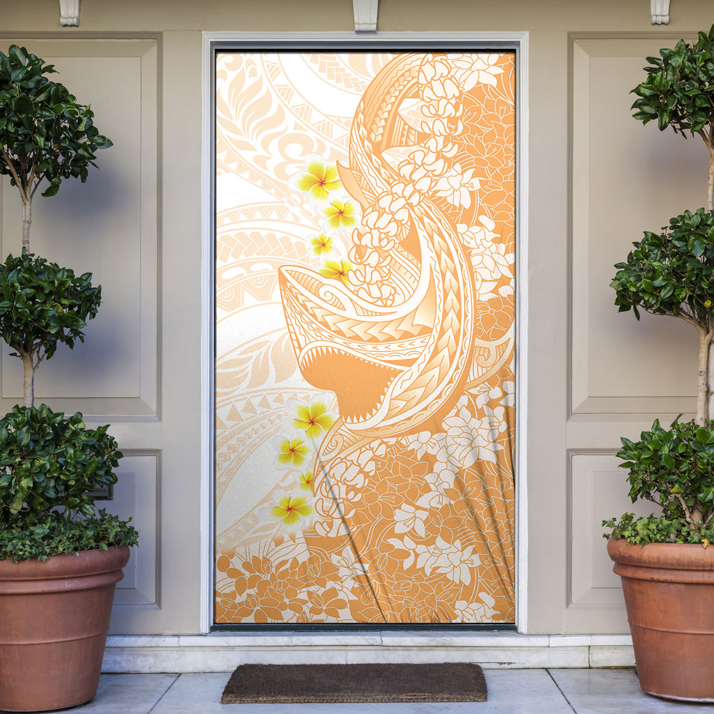 Orange Hawaii Shark Tattoo Door Cover Puakenikeni Lei Plumeria Polynesian Pattern LT14 Orange - Polynesian Pride