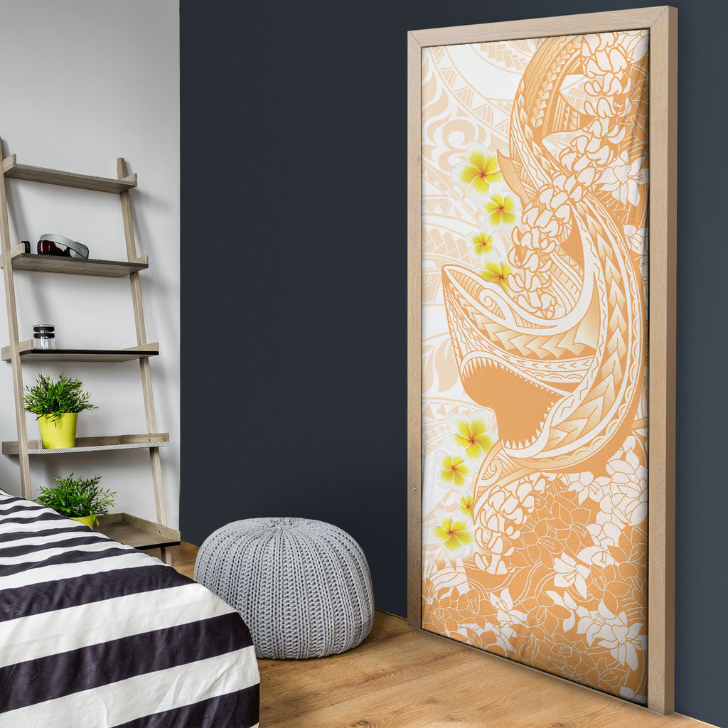 Orange Hawaii Shark Tattoo Door Cover Puakenikeni Lei Plumeria Polynesian Pattern LT14 - Polynesian Pride