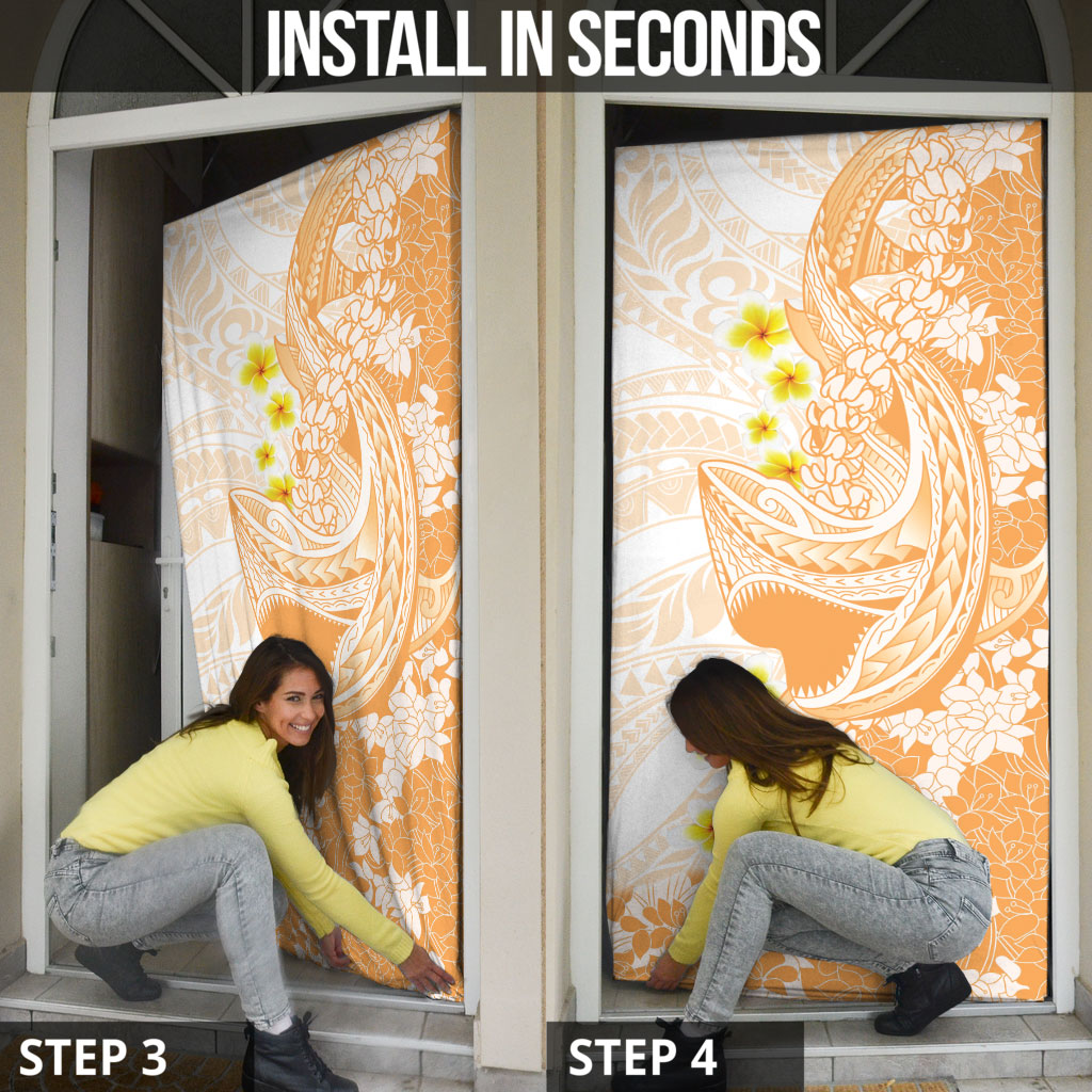Orange Hawaii Shark Tattoo Door Cover Puakenikeni Lei Plumeria Polynesian Pattern LT14 - Polynesian Pride