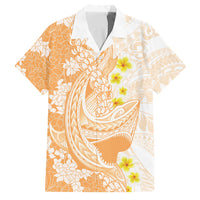 Orange Hawaii Shark Tattoo Family Matching Mermaid Dress and Hawaiian Shirt Puakenikeni Lei Plumeria Polynesian Pattern