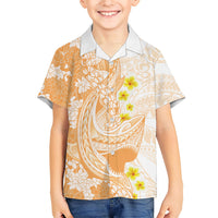 Orange Hawaii Shark Tattoo Family Matching Puletasi and Hawaiian Shirt Puakenikeni Lei Plumeria Polynesian Pattern