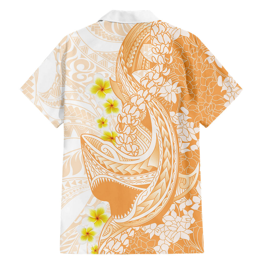 Orange Hawaii Shark Tattoo Family Matching Summer Maxi Dress and Hawaiian Shirt Puakenikeni Lei Plumeria Polynesian Pattern