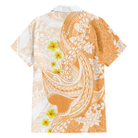 Orange Hawaii Shark Tattoo Family Matching Summer Maxi Dress and Hawaiian Shirt Puakenikeni Lei Plumeria Polynesian Pattern
