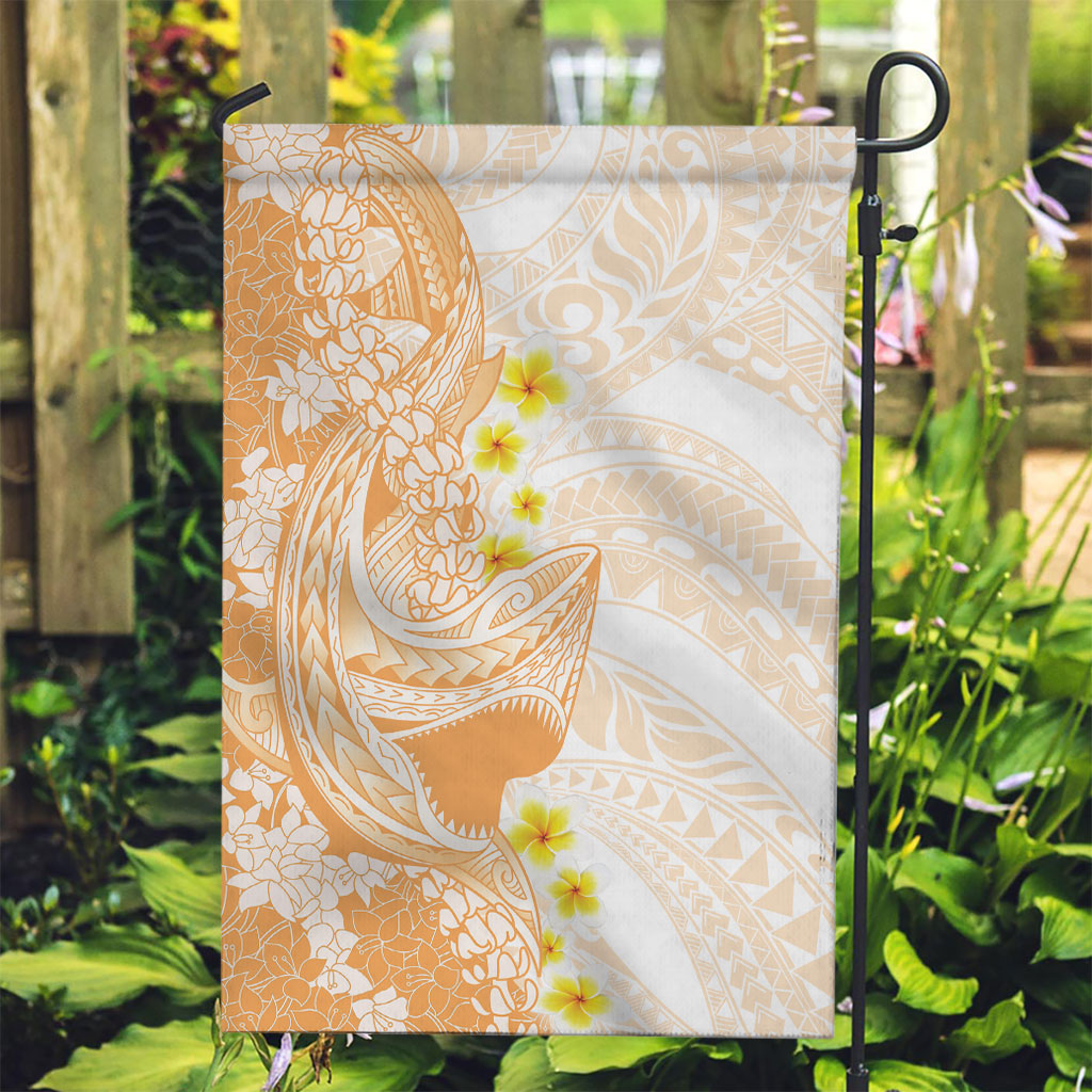 Orange Hawaii Shark Tattoo Garden Flag Puakenikeni Lei Plumeria Polynesian Pattern LT14 Garden Flag Orange - Polynesian Pride