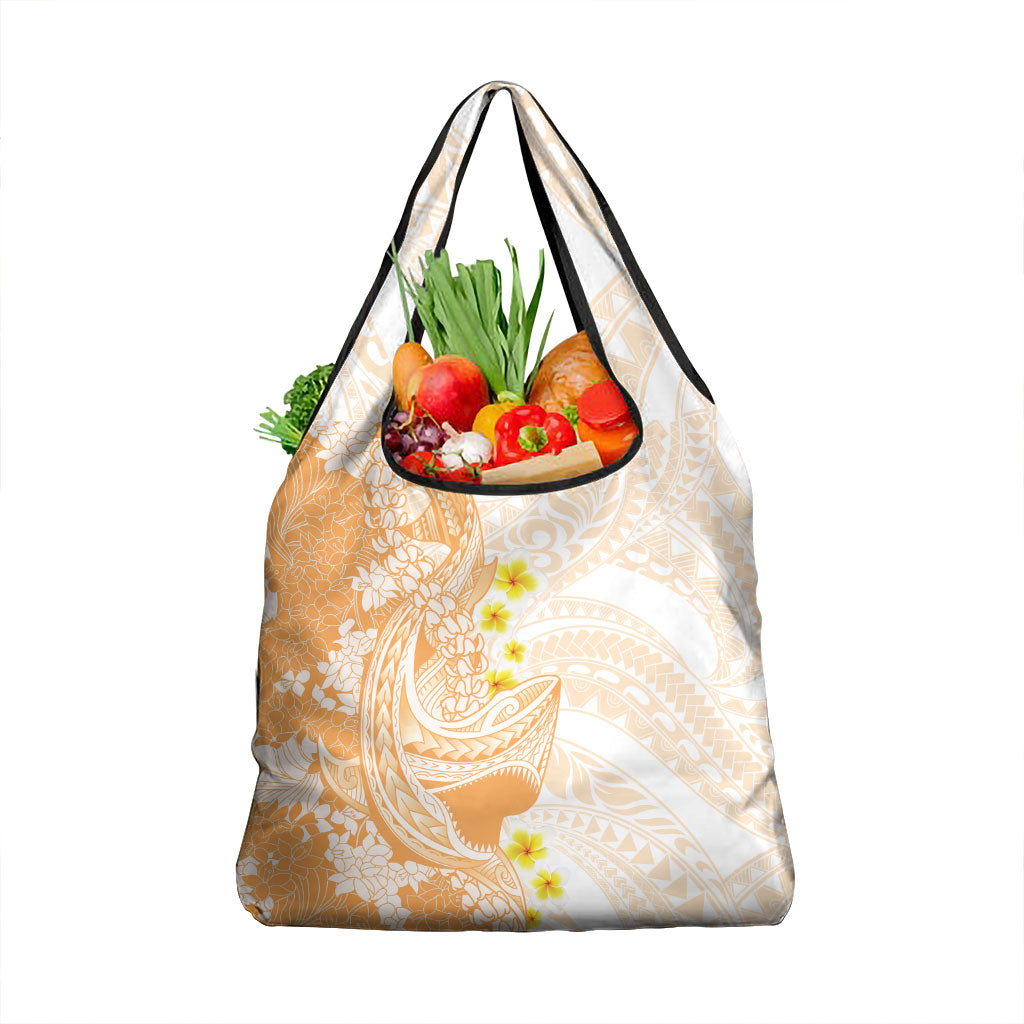 Orange Hawaii Shark Tattoo Grocery Bag Puakenikeni Lei Plumeria Polynesian Pattern LT14 1-pack One Size Orange - Polynesian Pride