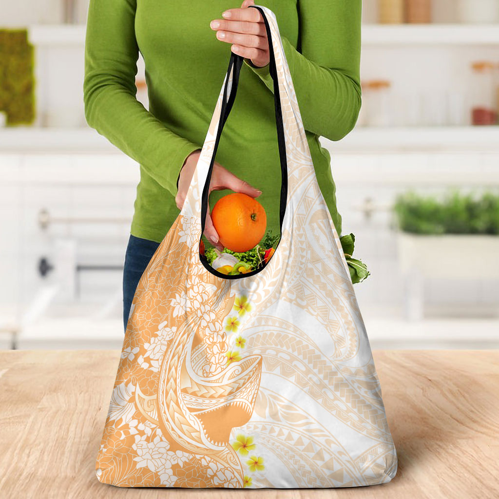 Orange Hawaii Shark Tattoo Grocery Bag Puakenikeni Lei Plumeria Polynesian Pattern LT14 - Polynesian Pride
