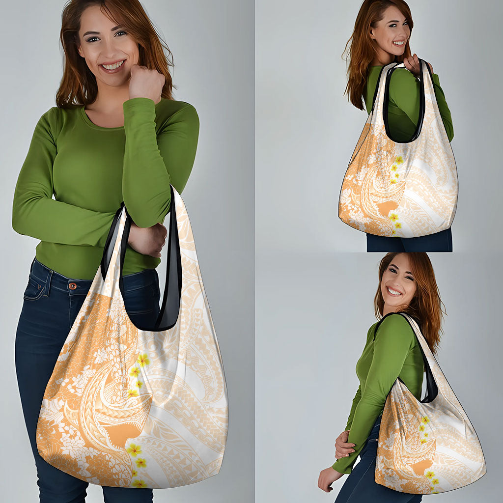 Orange Hawaii Shark Tattoo Grocery Bag Puakenikeni Lei Plumeria Polynesian Pattern LT14 - Polynesian Pride