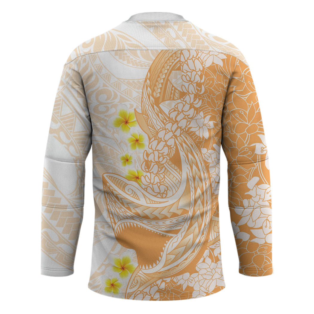Orange Hawaii Shark Tattoo Hockey Jersey Puakenikeni Lei Plumeria Polynesian Pattern LT14 - Polynesian Pride