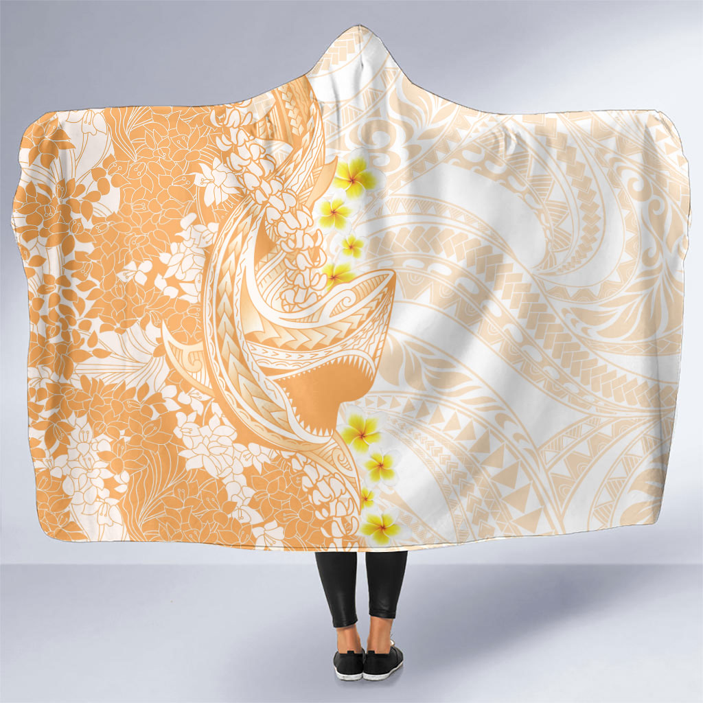 Orange Hawaii Shark Tattoo Hooded Blanket Puakenikeni Lei Plumeria Polynesian Pattern LT14 One Size Orange - Polynesian Pride