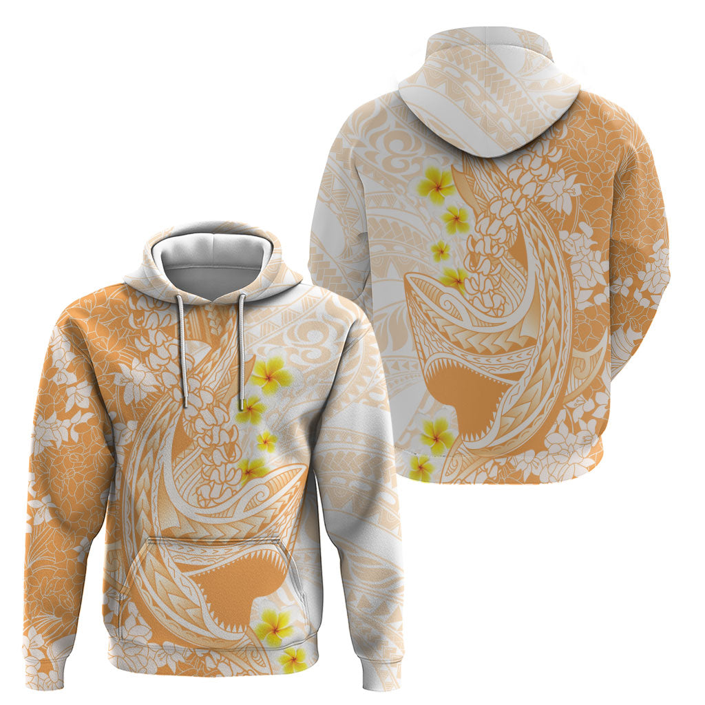 Orange Hawaii Shark Tattoo Hoodie Puakenikeni Lei Plumeria Polynesian Pattern LT14 - Polynesian Pride