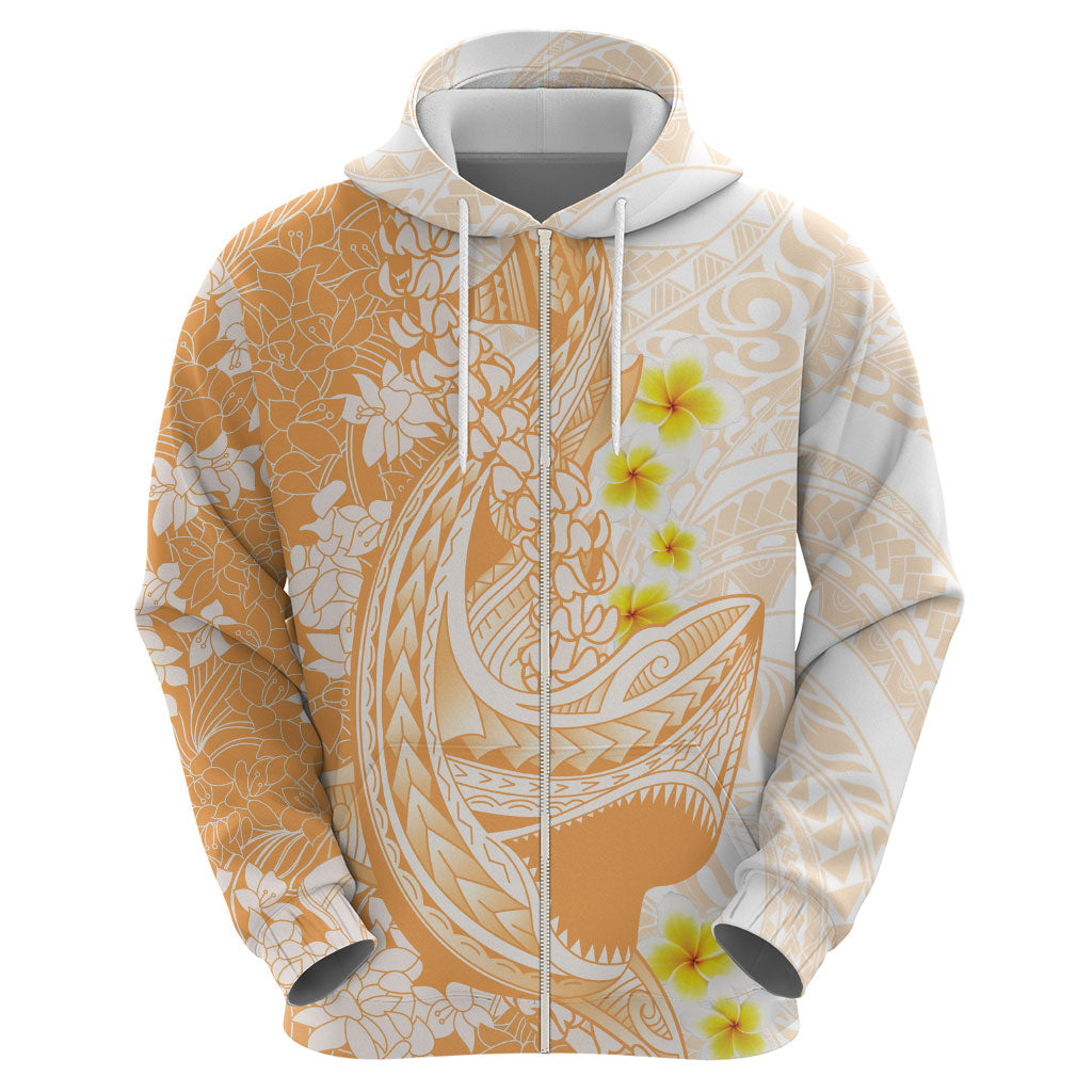 Orange Hawaii Shark Tattoo Hoodie Puakenikeni Lei Plumeria Polynesian Pattern LT14 - Polynesian Pride